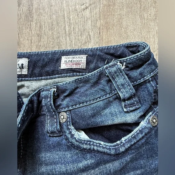 Women’s Y2K Buckle MEK Yokohama Slim Boot Cut Jeans Distressed Wash 29W | 34L - Picture 7 of 9